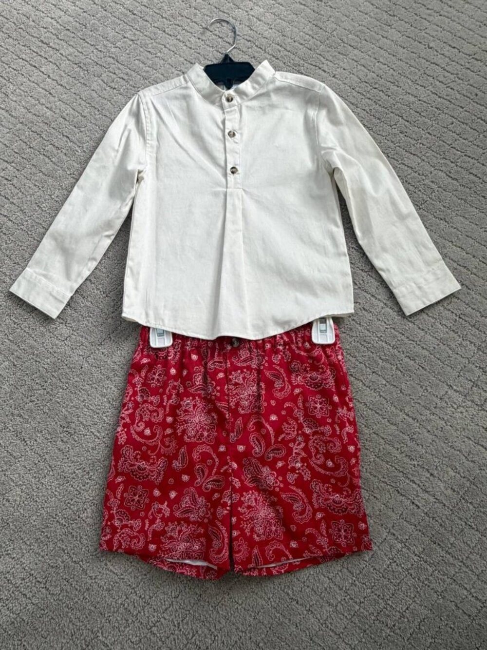 NWT Edgehill Collection Boys 2 Piece Shirt & Shorts Set Size 5 Red Paisley 100%